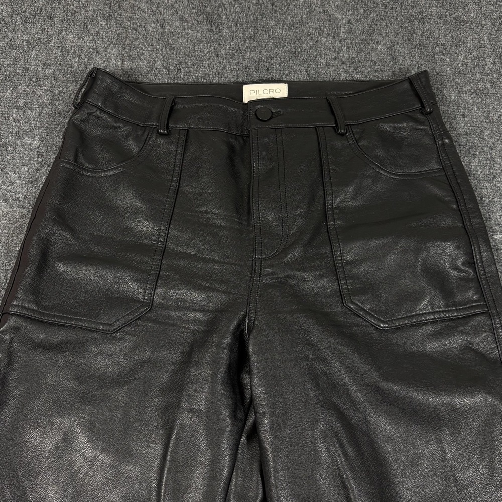 Pilcro Anthropologie Wide Leg Faux Leather Pants Black Women's Size 30P (30x26) - Picture 4 of 13